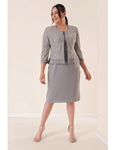 By Saygı Imported Crepe Griter Dress and Jacket Plus Size Suit Silver