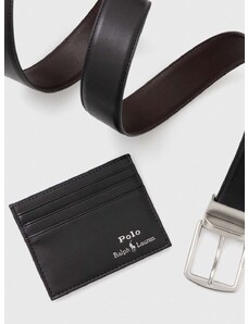 Pásek a kožený držák na karty Polo Ralph Lauren černá barva, 405880721