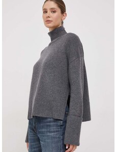 Vlněný svetr Calvin Klein dámský, šedá barva, hřejivý, s golfem