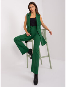 Fashionhunters Tmavě zelený elegantní set se zvonovými kalhotami
