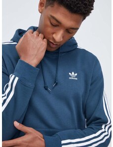 Mikina adidas Originals pánská, tyrkysová barva, s kapucí, s aplikací