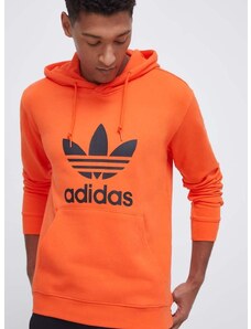 Bavlněná mikina adidas Originals pánská, oranžová barva, s kapucí, s potiskem