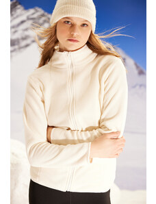 Trendyol Winter Essentials Ecru Thick Fleece Zippered Stand Long Sleeve Knitted Sweatshirt