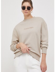 Bavlněná mikina Calvin Klein dámská, béžová barva, s potiskem