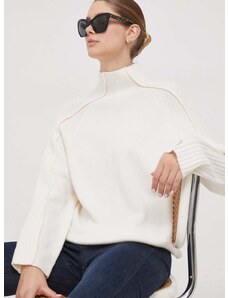 Vlněný svetr Calvin Klein dámský, béžová barva, s pologolfem