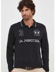 Bavlněné tričko s dlouhým rukávem La Martina černá barva, s aplikací