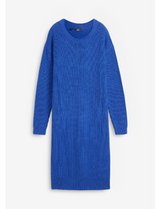 bonprix Oversize žebrované šaty s rozparkem Modrá
