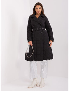 Fashionhunters Černá dlouhá zimní bunda s páskem