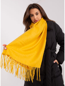 Fashionhunters Tmavě žlutý široký šátek s třásněmi