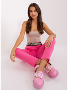 Fashionhunters Růžové látkové kalhoty s elastickým pasem
