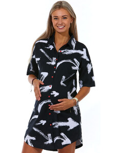 Naspani Elegantní černobílá noční košilka celopropínací na kojení, graffiti směrovky šipky 1C3373