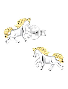 Klenoty Amber Stříbrné náušnice kůň s pozlacenou hřívou