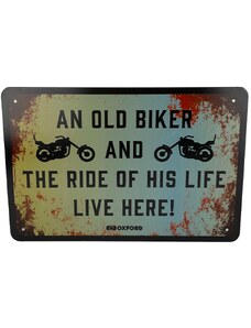 OXFORD-ACI Plechová cedule An old biker and the ride of his life live here! 30 x 20 cm