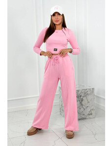 K-Fashion Bavlněná souprava žebrované halenkové + kalhoty světle růžová
