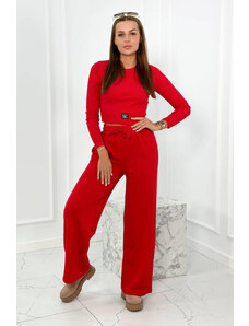 K-Fashion Bavlněná souprava žebrovaná halenka + kalhoty červená