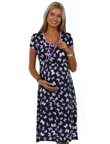 Naspani Fialová, lila a černá těhotenská i kojící jemná košilka na zip - motýlci 1D1247