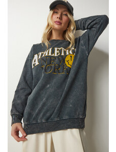 Happiness İstanbul Women's Anthracite Faded Effect Oversized Sweatshirt