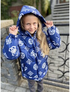Dívčí prošívaná bunda GUESS, modrá se vzorem MACRO