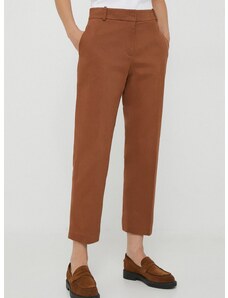 Kalhoty Tommy Hilfiger dámské, hnědá barva, jednoduché, high waist