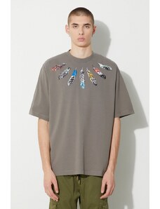 Bavlněné tričko Marcelo Burlon Collar Feathers šedá barva, s potiskem