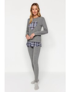Trendyol Gray Heart Printed Tshirt-Leggings, Knitted Pajamas Set