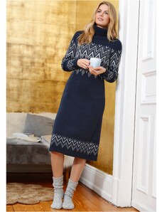 bonprix Pletené šaty s norským vzorem Modrá