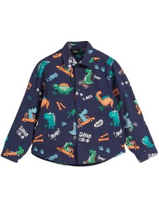 bonprix Chlapecká košile Slim Fit s potiskem dinosaurů, dlouhý rukáv Modrá