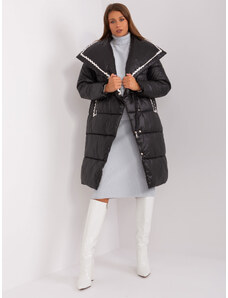 Fashionhunters Černá dlouhá zimní bunda s kapsami