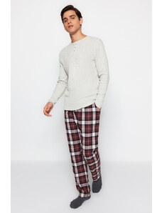 Trendyol Pánské bordó červené kostkované pyžamové kalhoty s kostkovanou vazbou