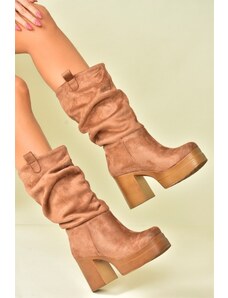 Fox Shoes Tan Suede Thick Heeled Drawstring Women's Boots