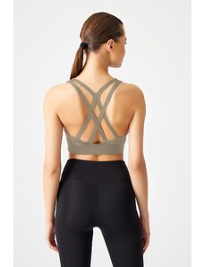 LOS OJOS Khaki Supported Back Detailed Covered Sports Bra