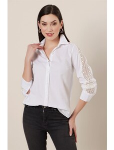 By Saygı Lace Detailed Sleeve Shirt White