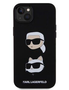 Ochranný kryt na iPhone 15 PLUS - Karl Lagerfeld, Liquid Silicone Karl and Choupette Heads Black