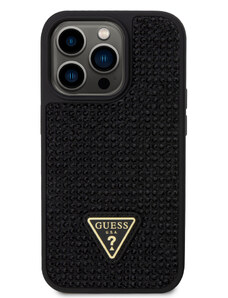 Ochranný kryt pro iPhone 15 Pro - Guess, Rhinestones Triangle Metal Logo Black
