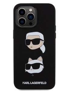 Ochranný kryt na iPhone 15 Pro MAX - Karl Lagerfeld, Liquid Silicone Karl and Choupette Heads Black