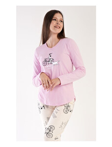 Vienetta Secret Dámské pyžamo dlouhé Dívka na kole, barva světle růžová, 100% bavlna