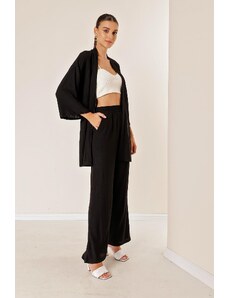 By Saygı Crescent Pants With Pockets Kimono Suit Black