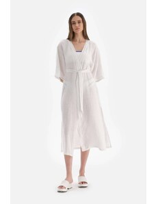 Dagi White Linen Long Kimono