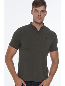 T8571 DEWBERRY ZIPPER MEN'S T-SHIRT-OPEN KHAKI