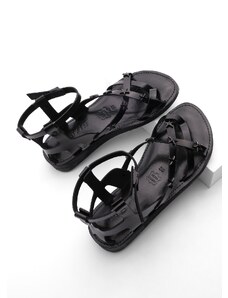 Marjin Women's Genuine Leather Eva Sole Flip-Flops Daily Sandals Renta black