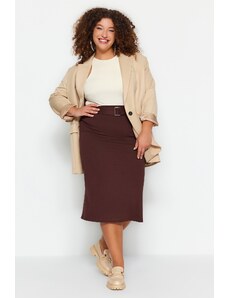 Trendyol Curve Brown Belt Detailed Knitted Skirt