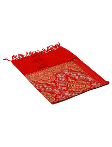 Pranita Kašmírská vlněná šála vyšívaná hedvábím červená se světle hnědou