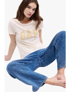 GAP SS CLASSIC TEE dámské tričko s krátkým rukávem ivory s květinovým nápisem