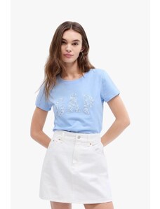 GAP SS CLASSIC TEE dámské tričko s krátkým rukávem modrá s květinovým nápisem