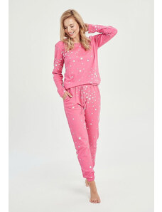 Taro Dámské zateplené pyžamo Erika růžové s hvězdičkami