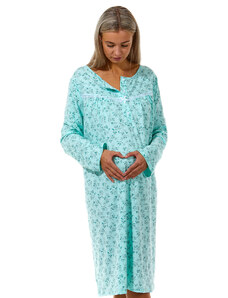 Naspani Kojící a těhotenská Dlouhá zelinkavá květovaná noční košilka pro plnoštíhlé 1C3391
