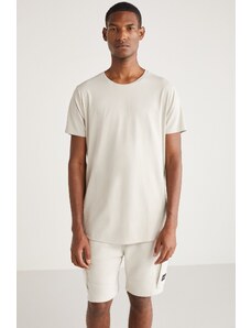 GRIMELANGE Greg Men's Slim Fit Long Length Ultra Flexible Cotton Lycra Gray T-shirt