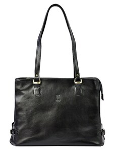 Velká kožená tříoddílová kabelka na rameno Florence no. 14 černá na formát A4