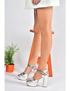 Fox Shoes M348202459 Women's Silver Metallic Platform Heels, Evening Dress Shoes