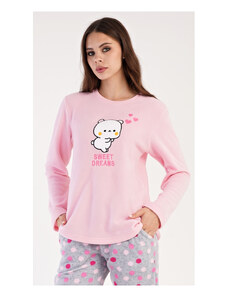 Vienetta Secret Dámské pyžamo dlouhé Kotě, barva světle růžová, 100% polyester